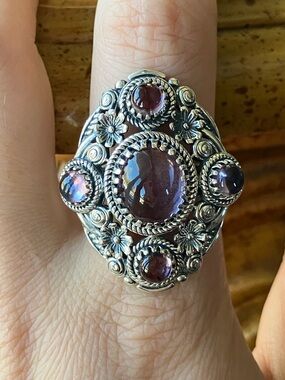 Rose De France Amethyst Sterling Silver Cocktail Ring Size 9